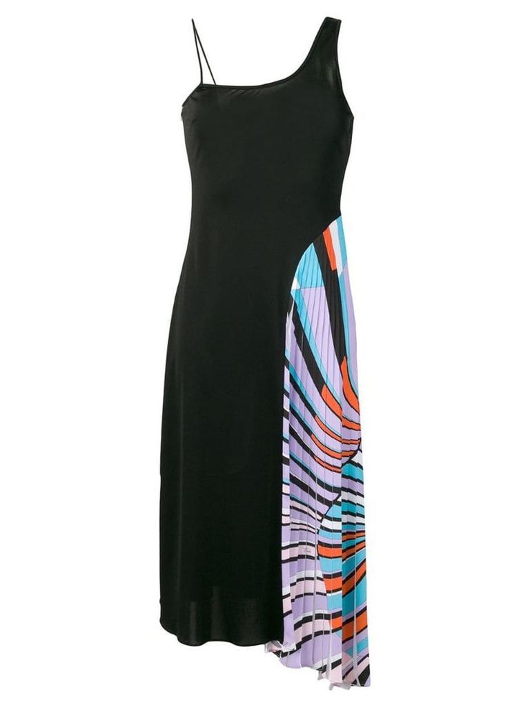 Emilio Pucci Shell Print Pleated Asymmetric Dress - Black