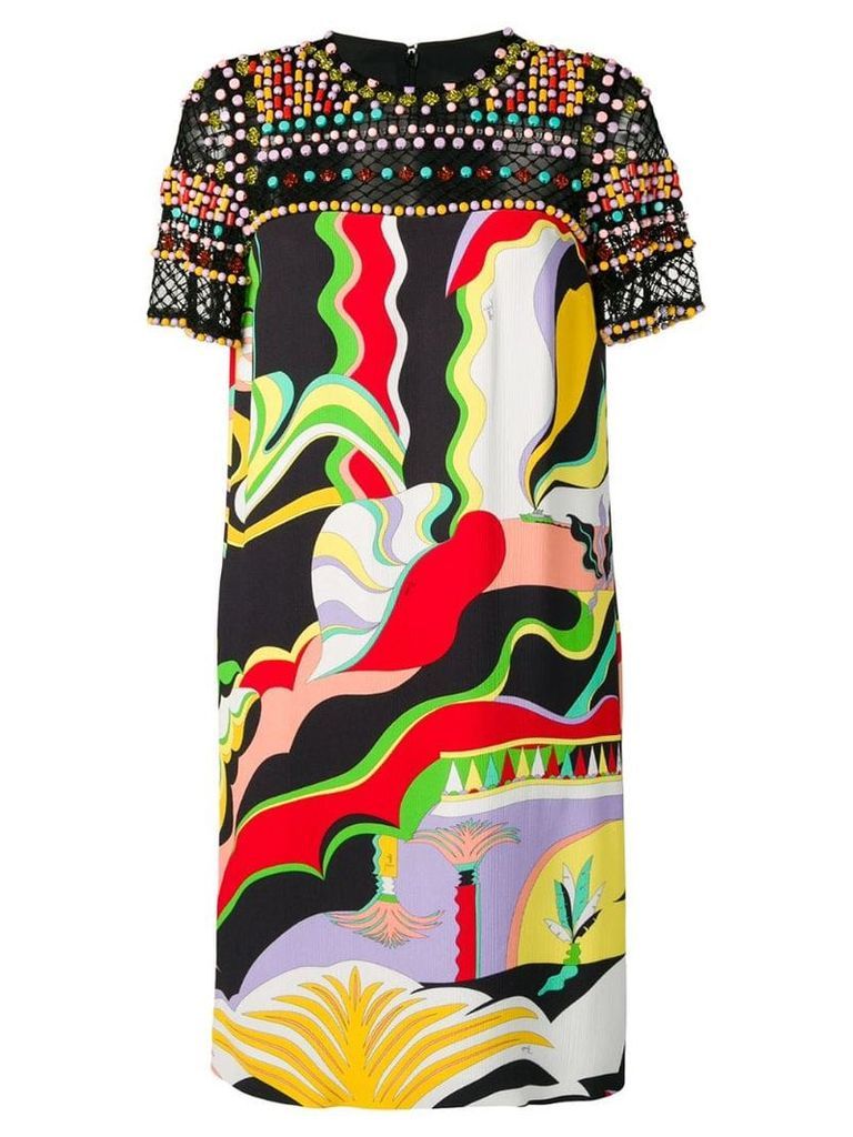 Emilio Pucci Beaded La Villa Print Dress - Black