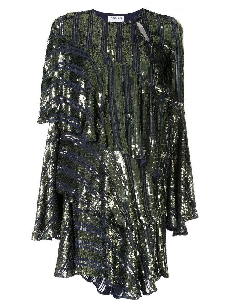 Osman Tina sequin asymmetric-tiered dress - Blue
