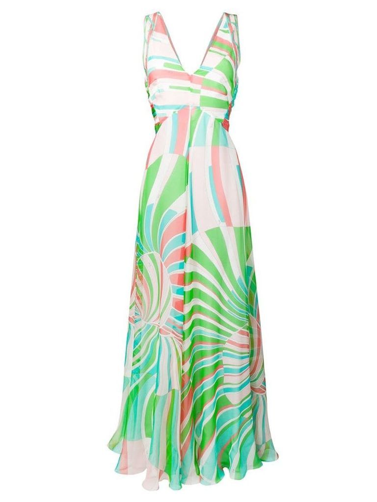 Emilio Pucci Shell Print Silk Maxi Dress - Green