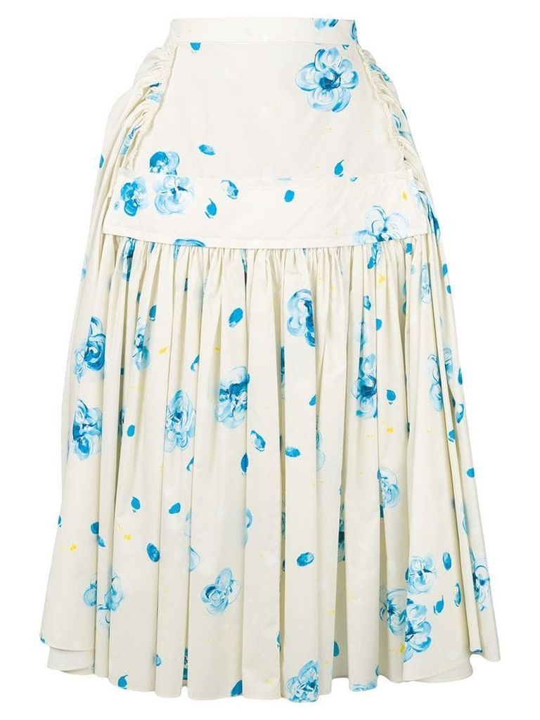 Marni floral pleated skirt - White