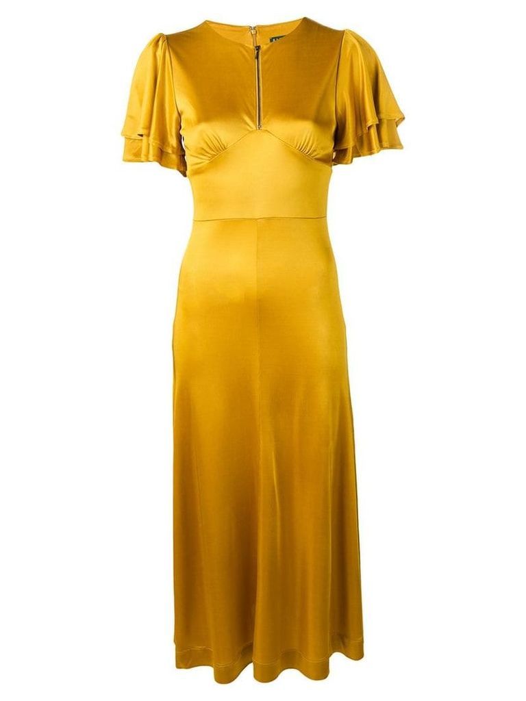 Alexa Chung satin midi dress with pleated-sleeved - Yellow