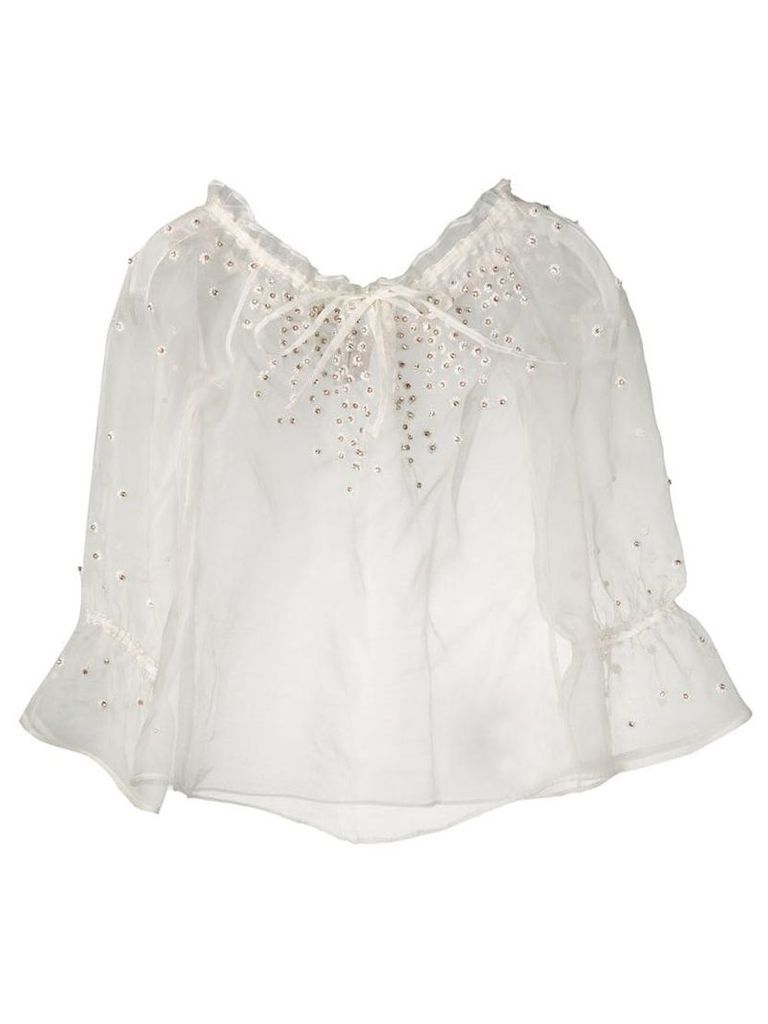 L'Autre Chose crystal daisy embellished organza blouse - White