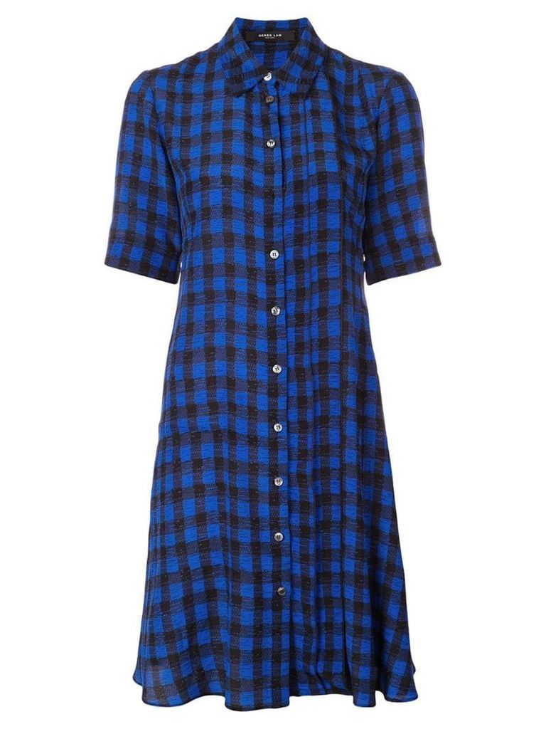 Derek Lam Short Sleeve Plaid Print A-Line Shirt Dress - Blue