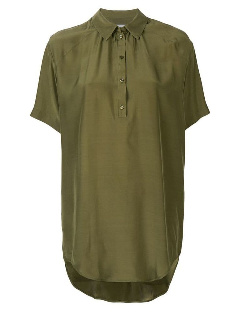 A.F.Vandevorst asymmetric hem silk polo shirt - Green