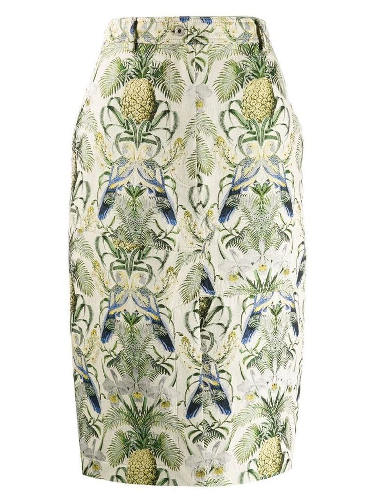 Cédric Charlier tropical pattern pencil skirt - Neutrals