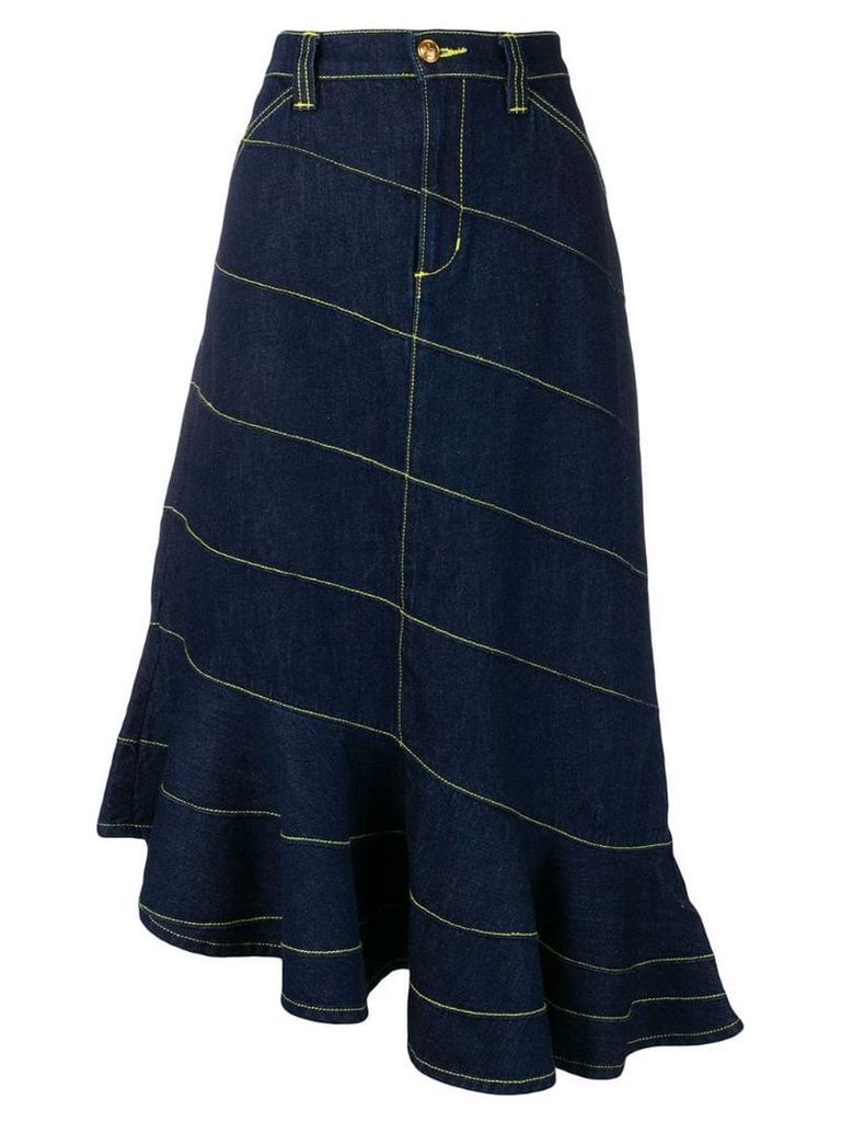 Tory Burch contrast stitching asymmetric skirt - Blue