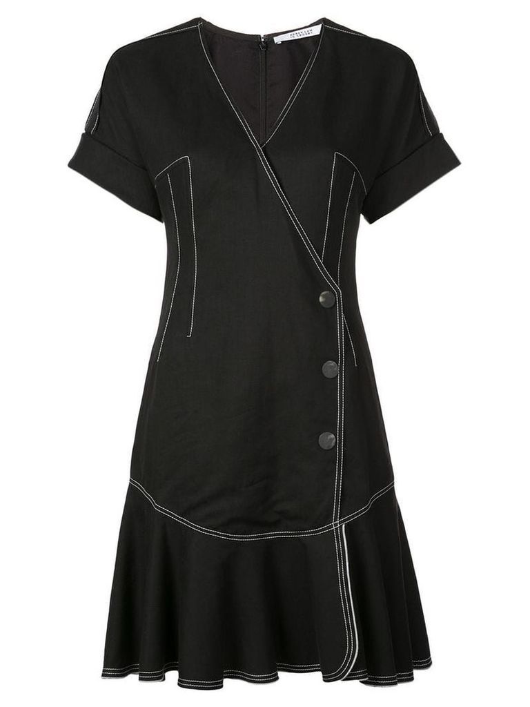 Derek Lam 10 Crosby Short Sleeve Wrap Dress with Pleated Hem - Black