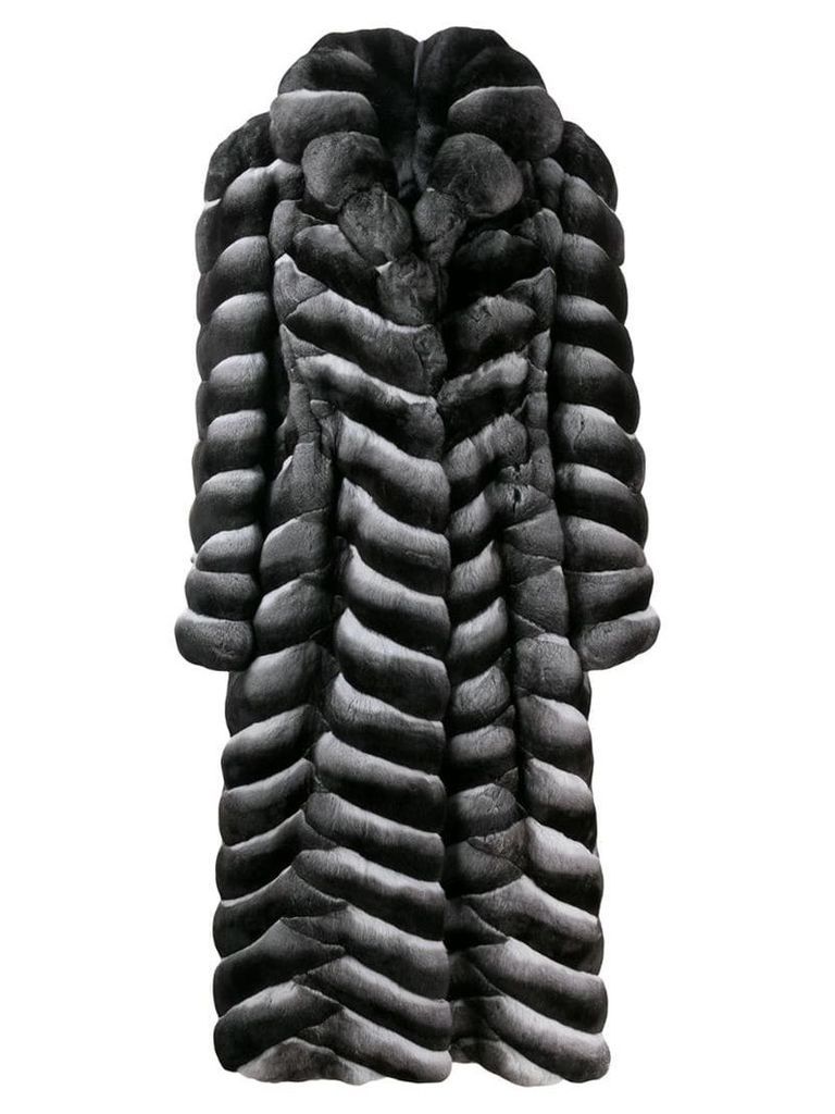 Liska long fur trimmed coat - Black