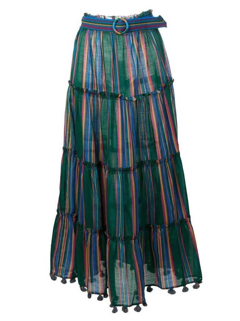 Zimmermann striped tiered flared skirt - Green