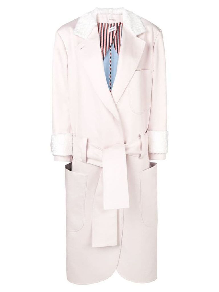 Thom Browne Fur Trim Oversized Sack Trench Coat - Pink