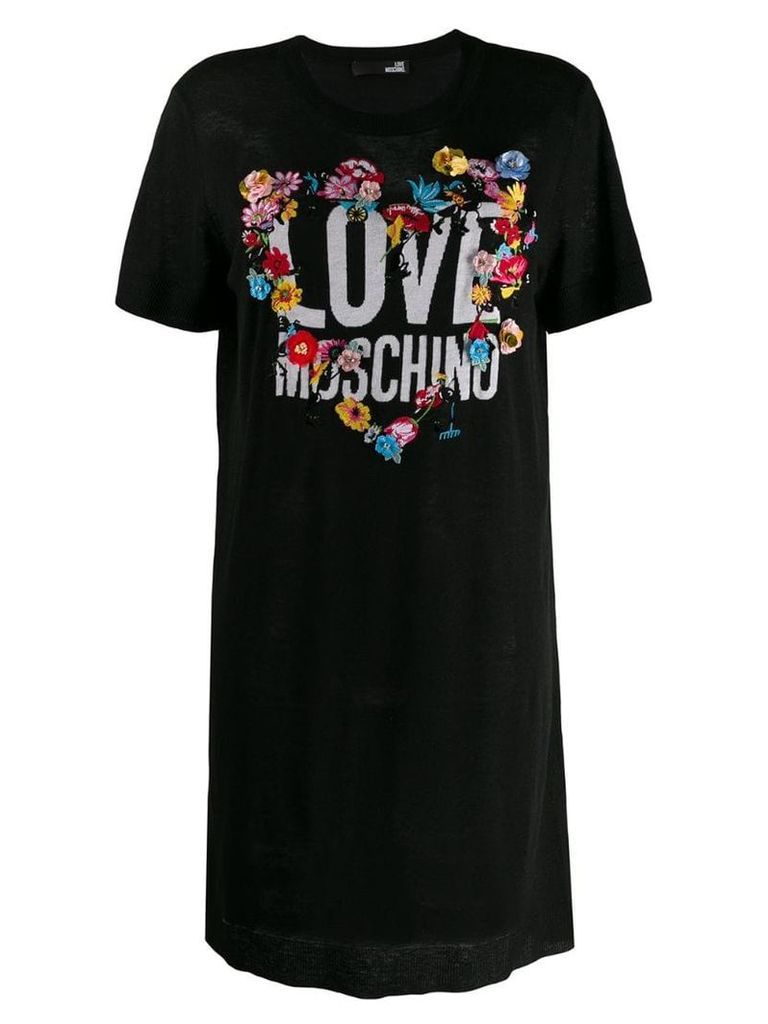 Love Moschino floral appliqués knitted dress - Black
