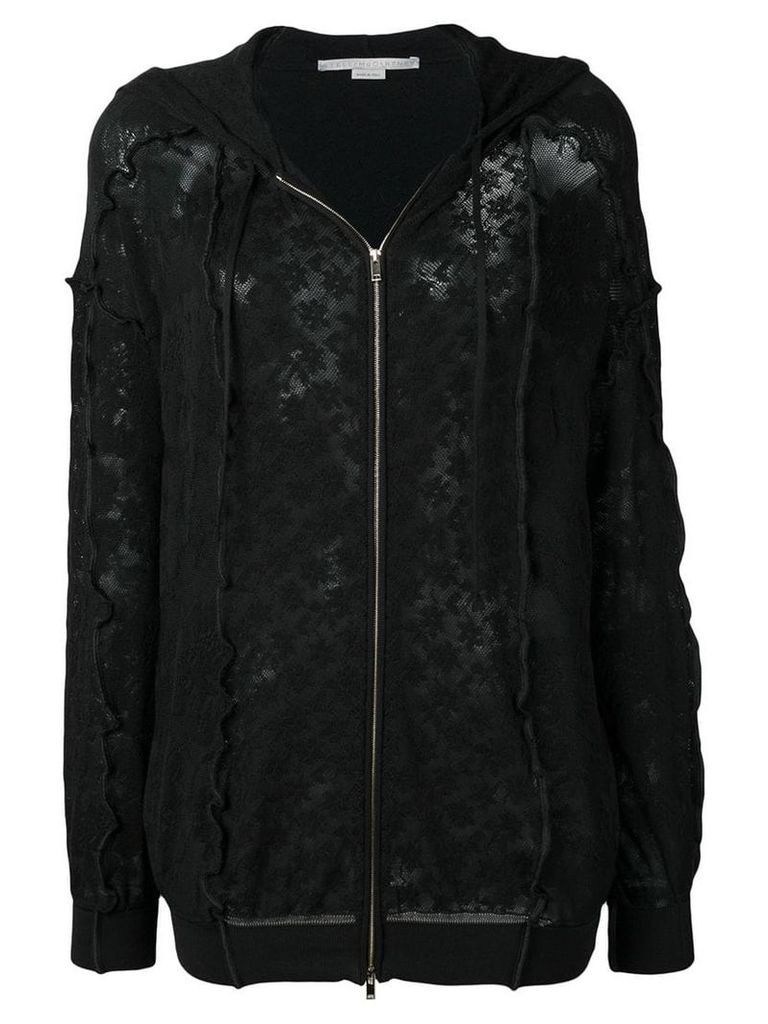 Stella McCartney floral mesh zip-front hoodie - Black