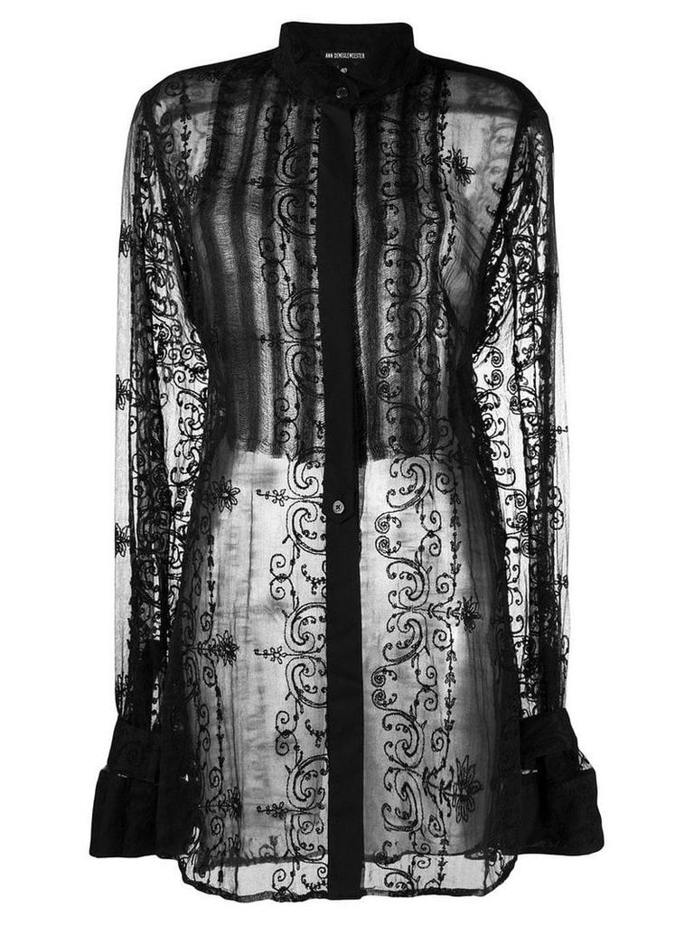 Ann Demeulemeester embroidered sheer shirt - Black