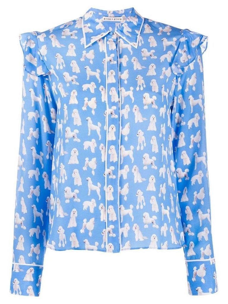 Alice+Olivia dog print ruffle sleeve blouse - Blue