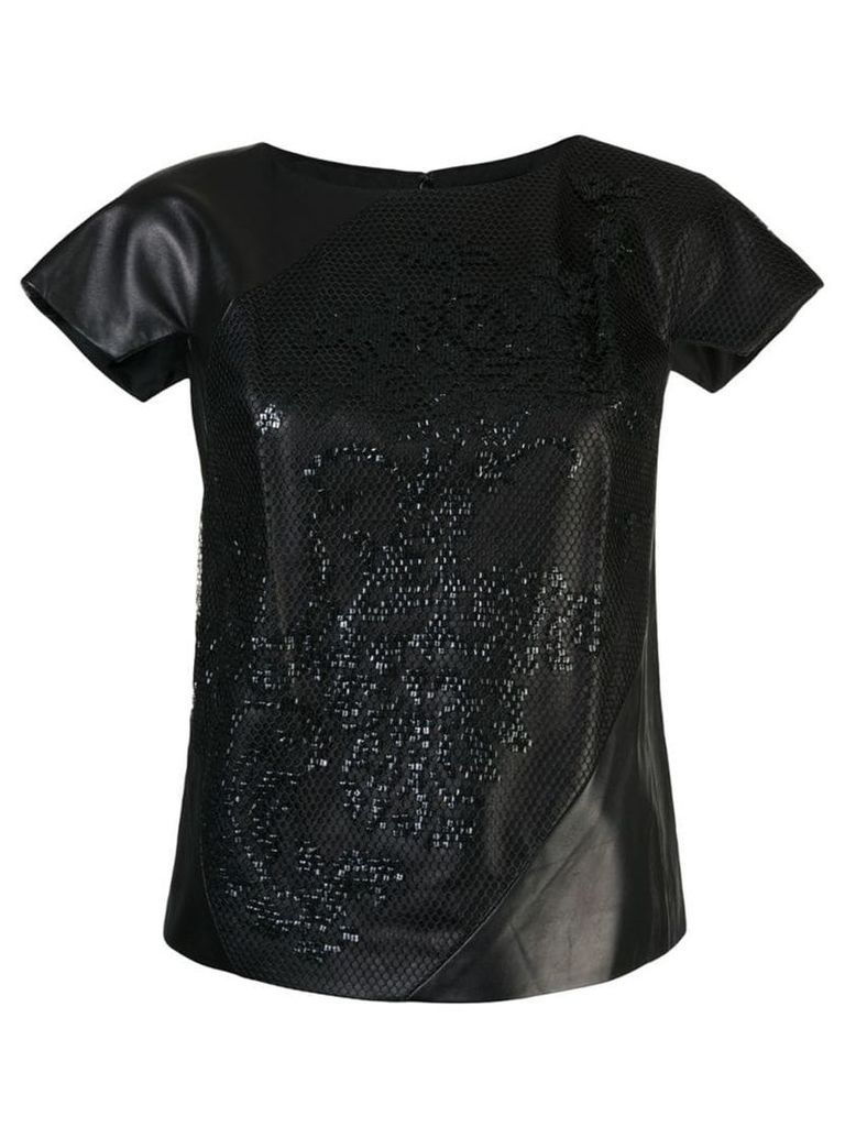 Rubin Singer embroidered mesh-overlay top - Black