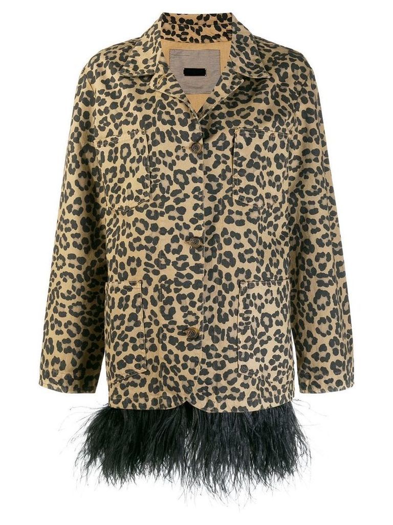 Simonetta Ravizza feather trim leopard print coat - Neutrals