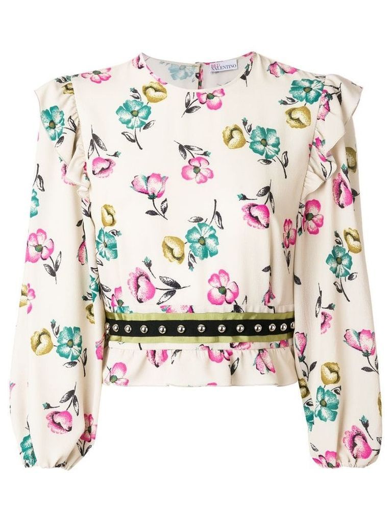 Red Valentino ruffled floral blouse - Neutrals