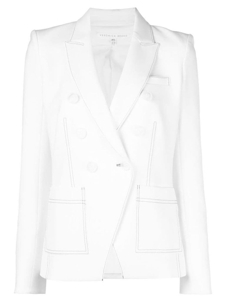 Veronica Beard topstitched double-breasted blazer - White