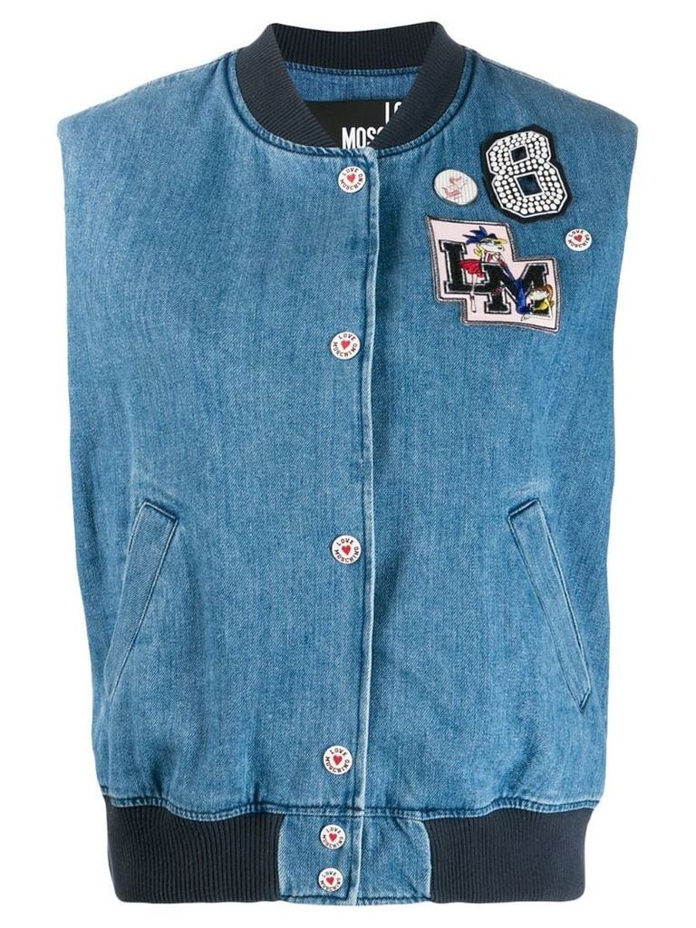 Love Moschino logo patches bomber vest - Blue