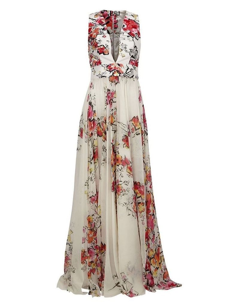 Zuhair Murad floral print flared gown - White