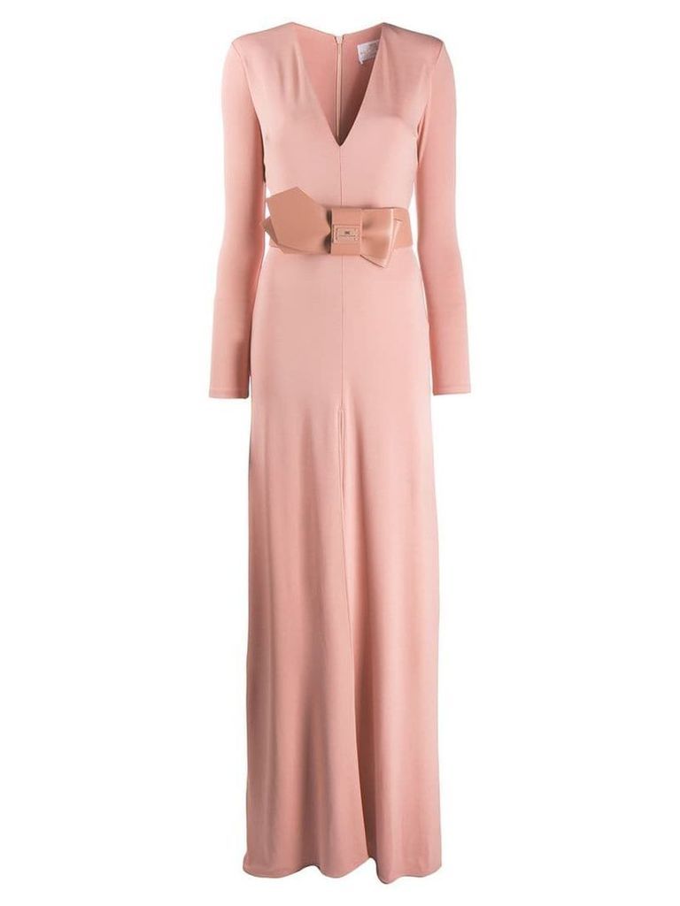 Elisabetta Franchi deep v-neck bow belted gown - Pink