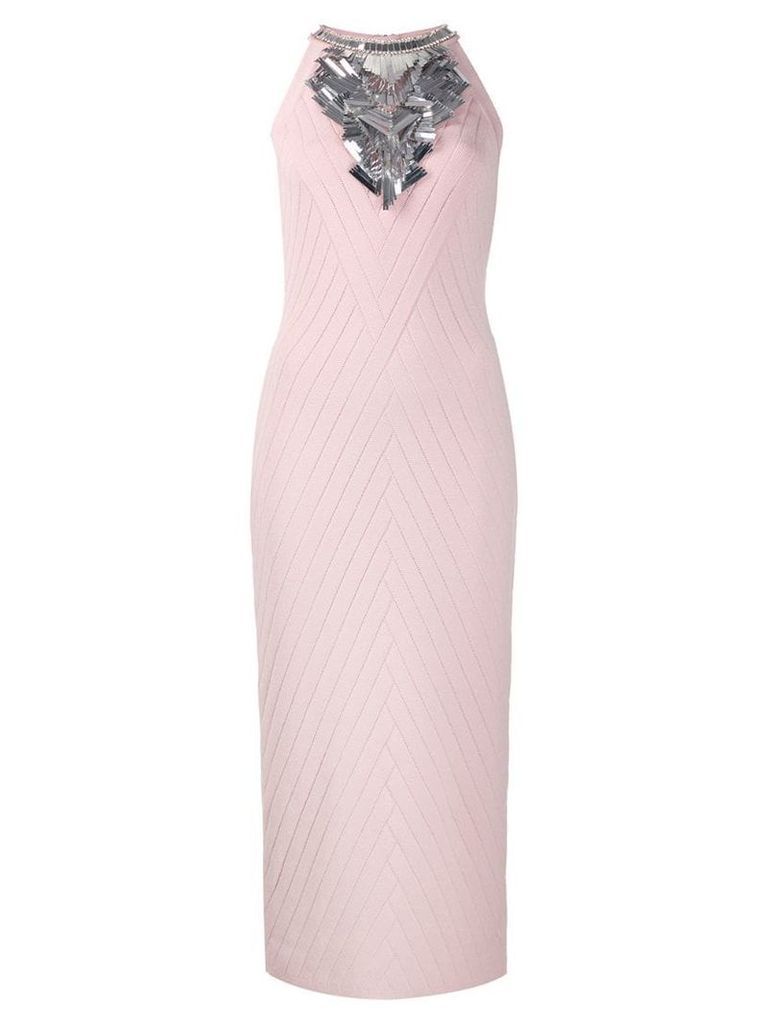 Balmain embellished fitted mid dress - Pink
