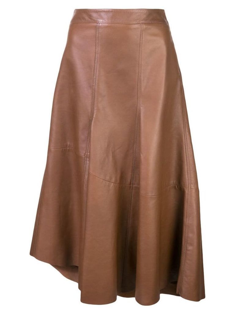 Brunello Cucinelli asymmetric leather skirt - Brown