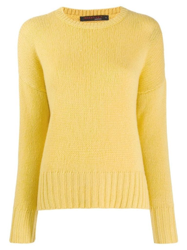 Incentive! Cashmere ribbed trim jumper - Yellow