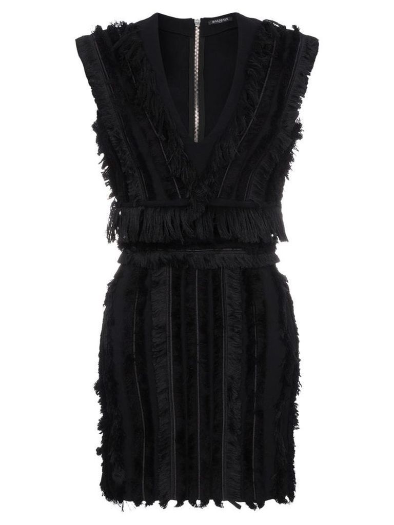 Balmain Sleeveless mini dress with fringing - Black