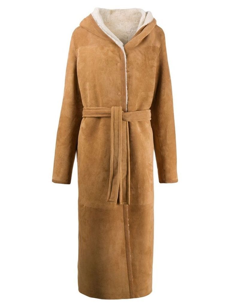 Liska Teddy hooded longline coat - Brown