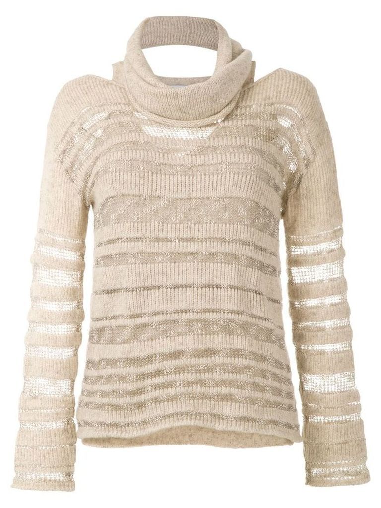 Mara Mac sheer stripes knit blouse - Neutrals