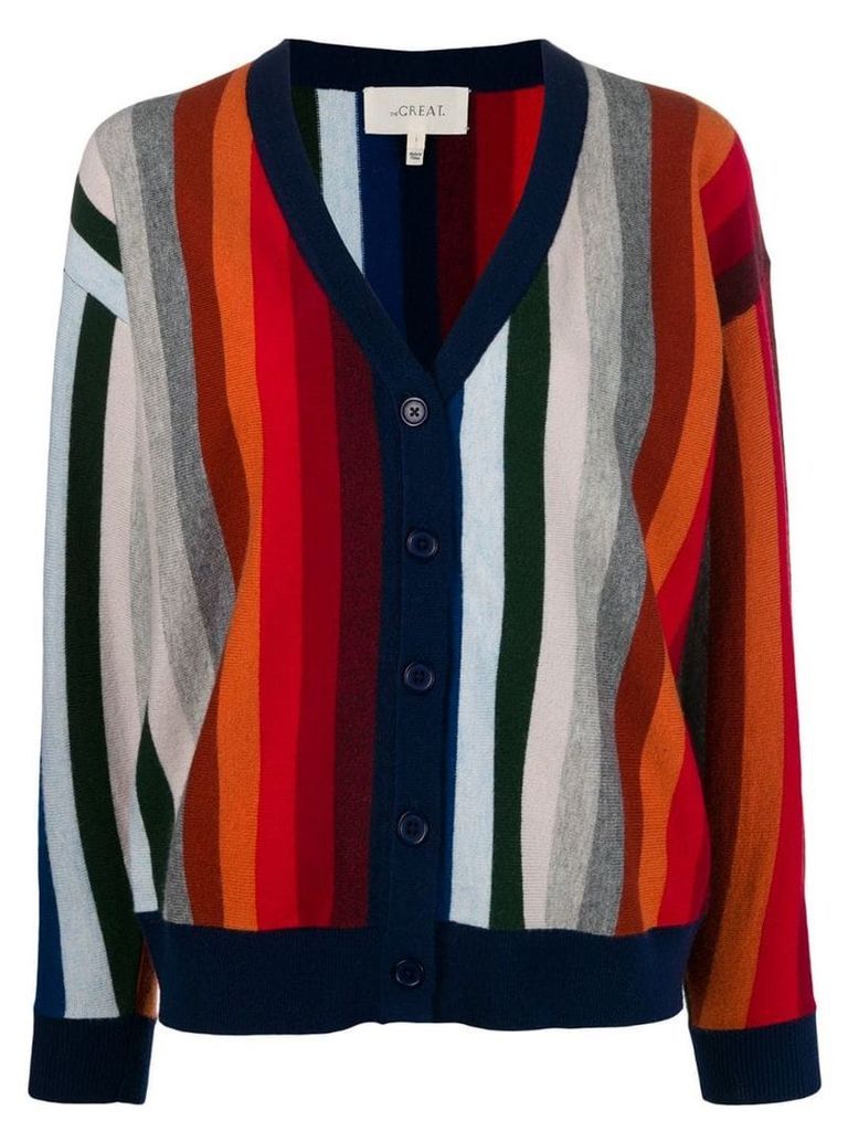 The Great. striped open front cardigan - Blue
