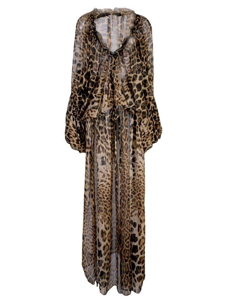 Saint Laurent leopard print flared dress - Brown