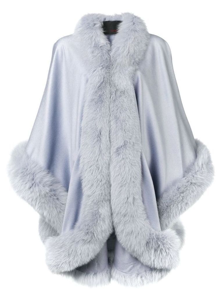 Liska fox fur trim cape coat - Blue