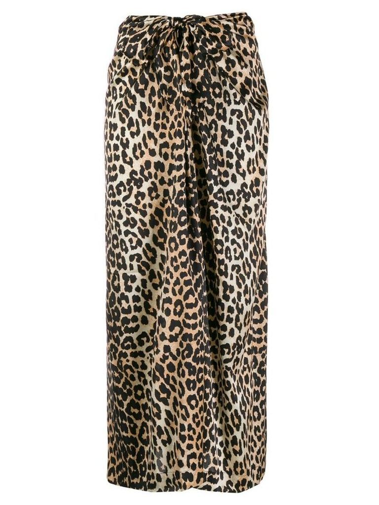 Ganni stretch silk leopard print skirt - Brown