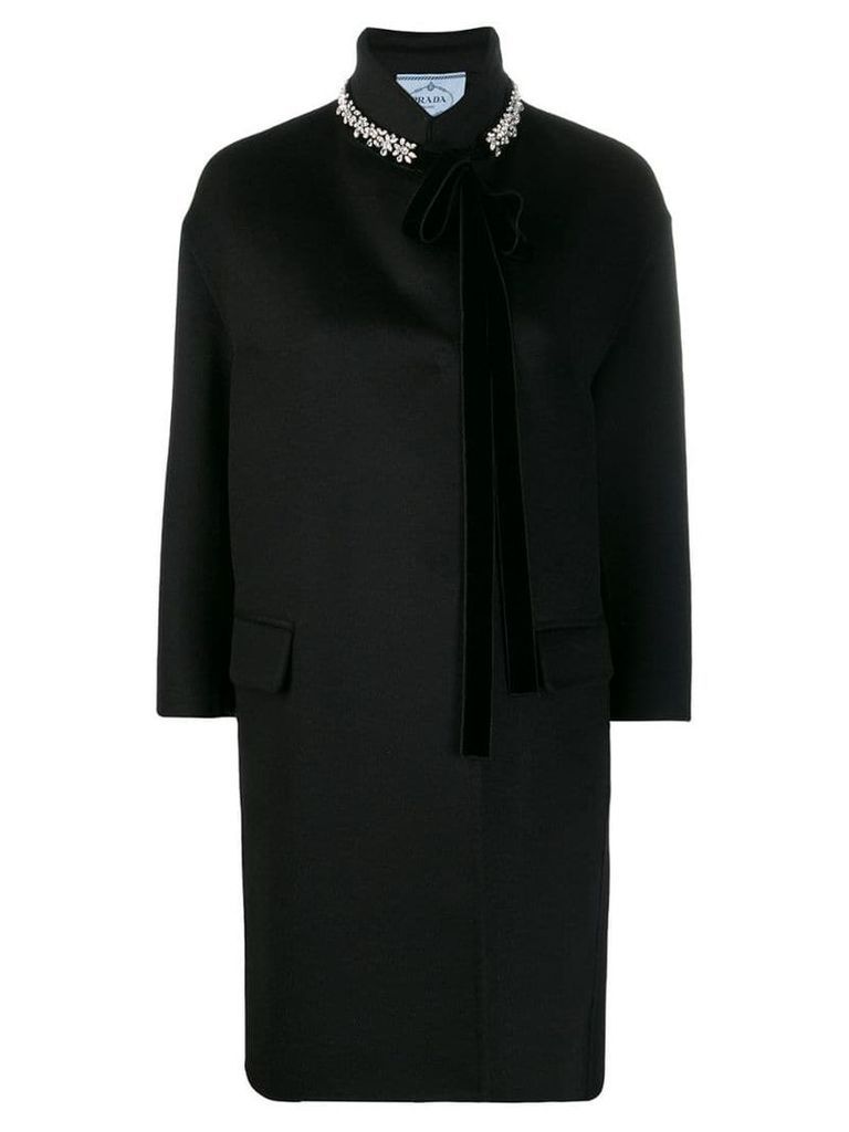 Prada embellished funnel neck coat - Black
