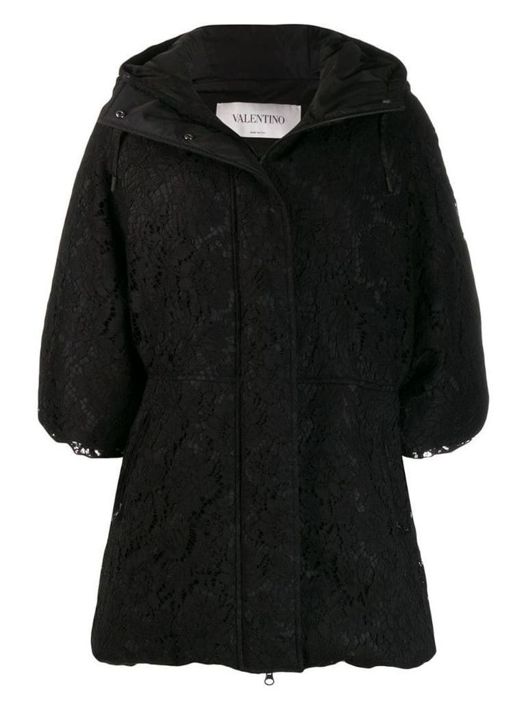 Valentino lace overlay hooded coat - Black