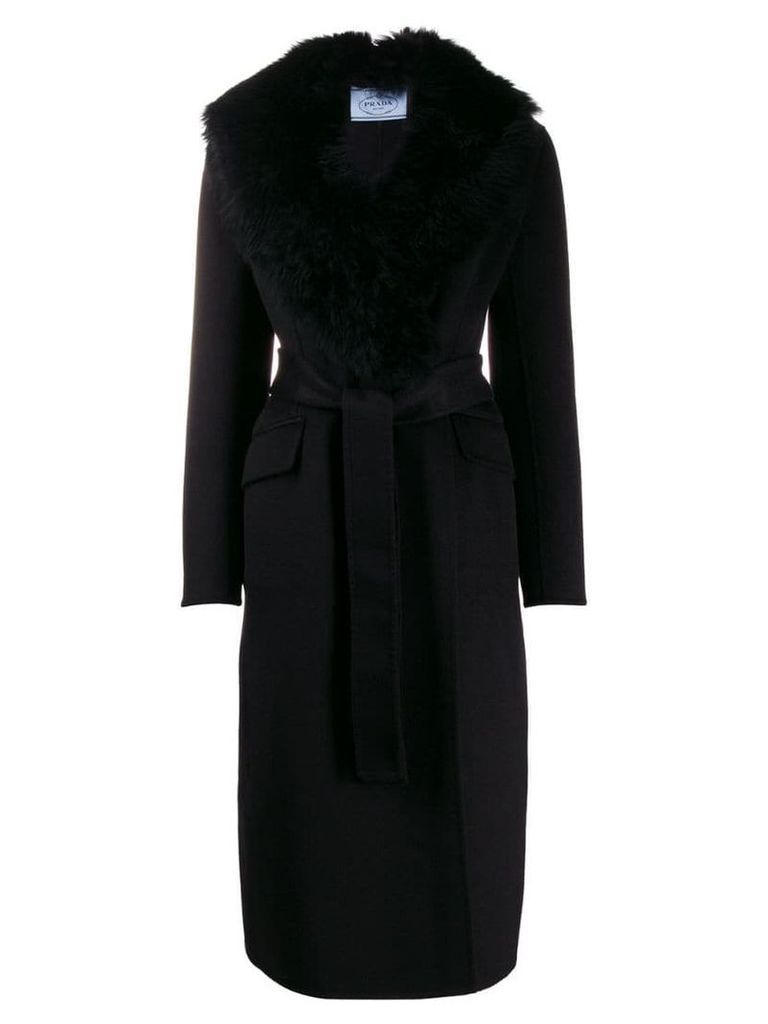 Prada furry collar single-breasted coat - Black