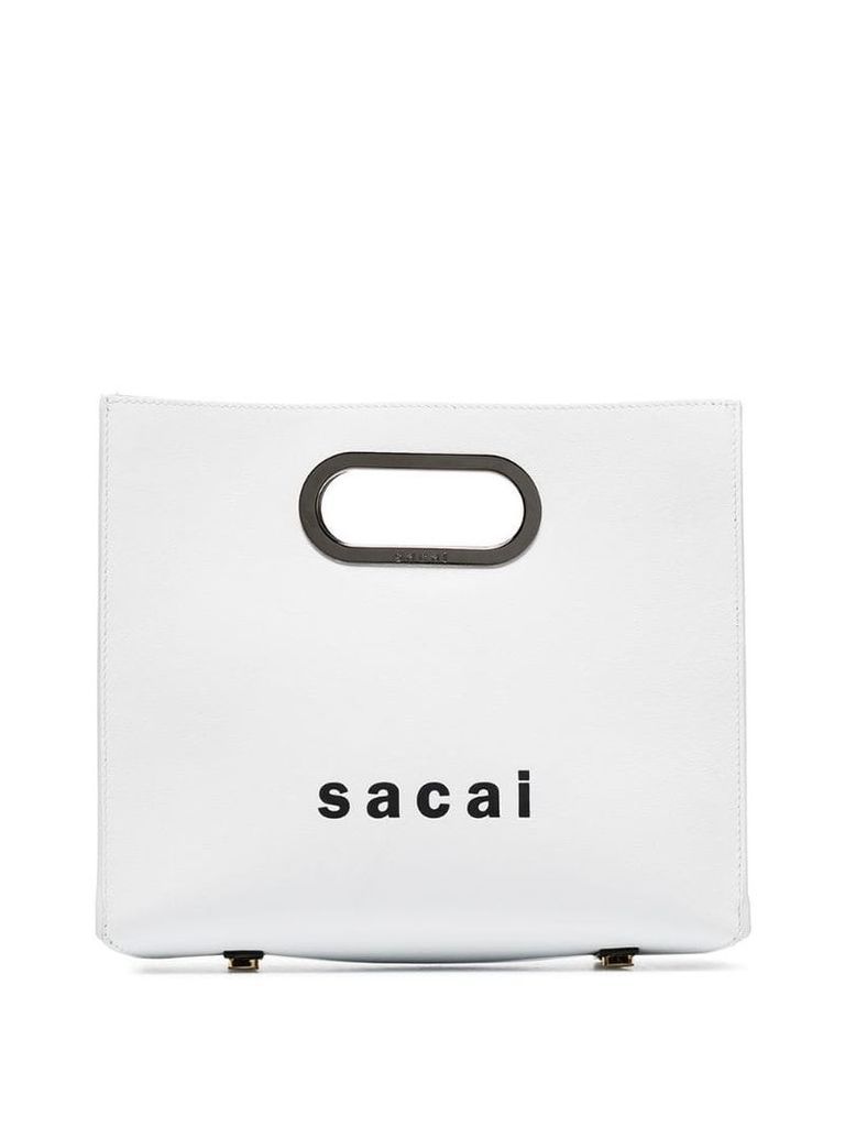Sacai Logo print shopper bag - White