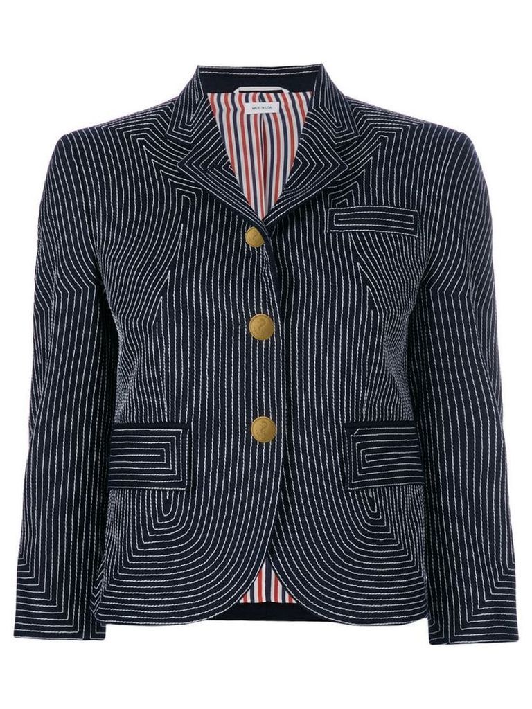 Thom Browne Embroidered Flannel Sport Coat - Blue