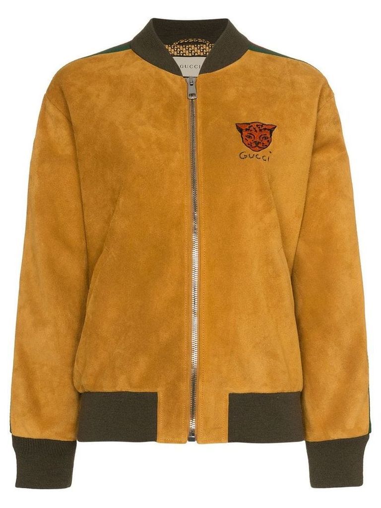 Gucci Logo stripe suede bomber jacket - Yellow