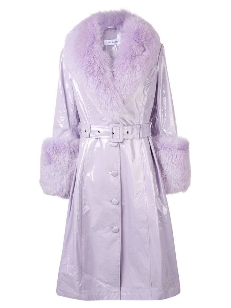 Saks Potts fox fur trim trench coat - Purple
