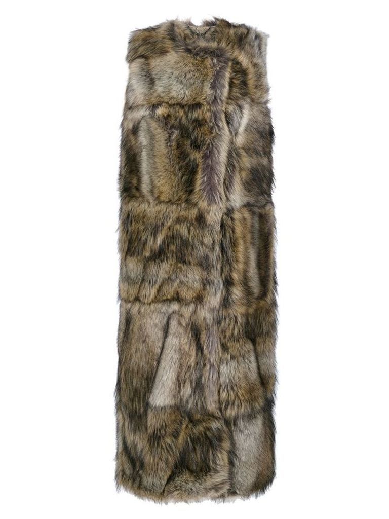 Stella McCartney faux fur sleeveless coat - Brown