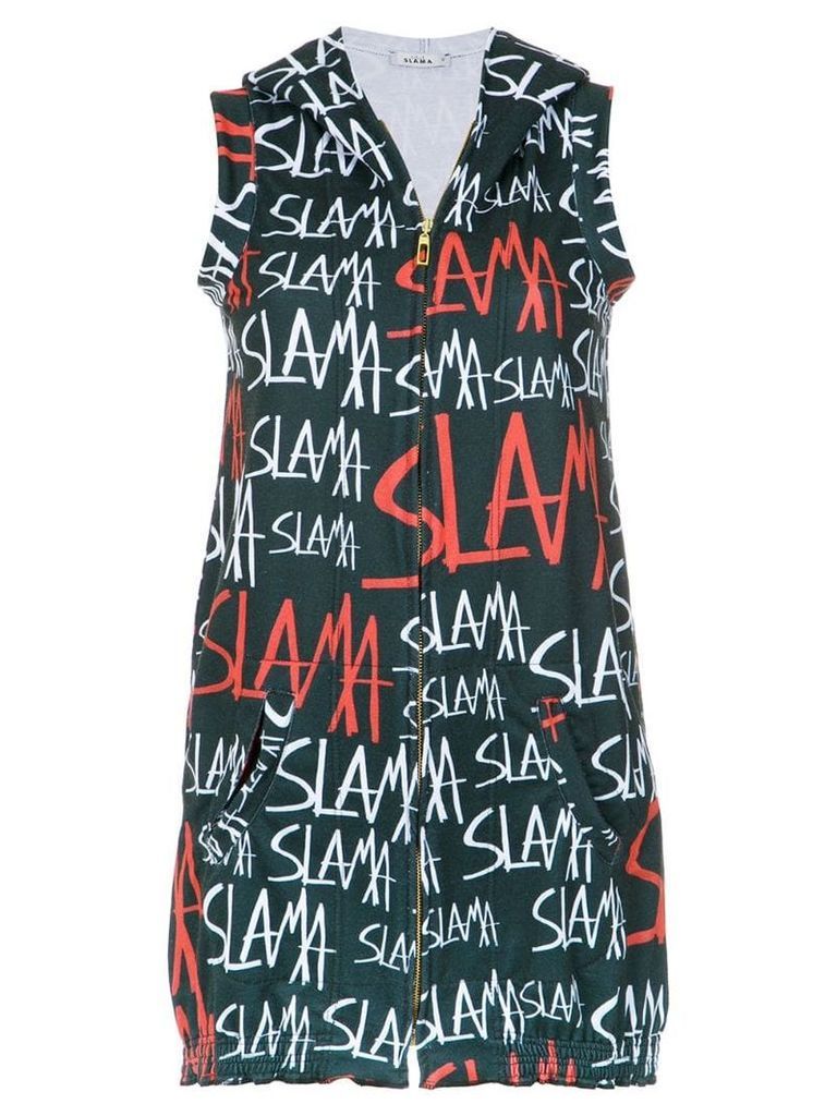 Amir Slama logo print hood dress - Black