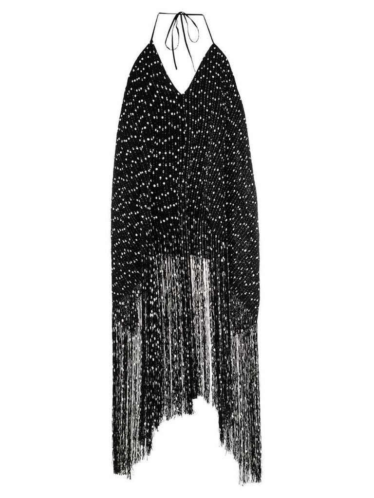 Jacquemus Spot print cotton blend fringed halter dress - Black