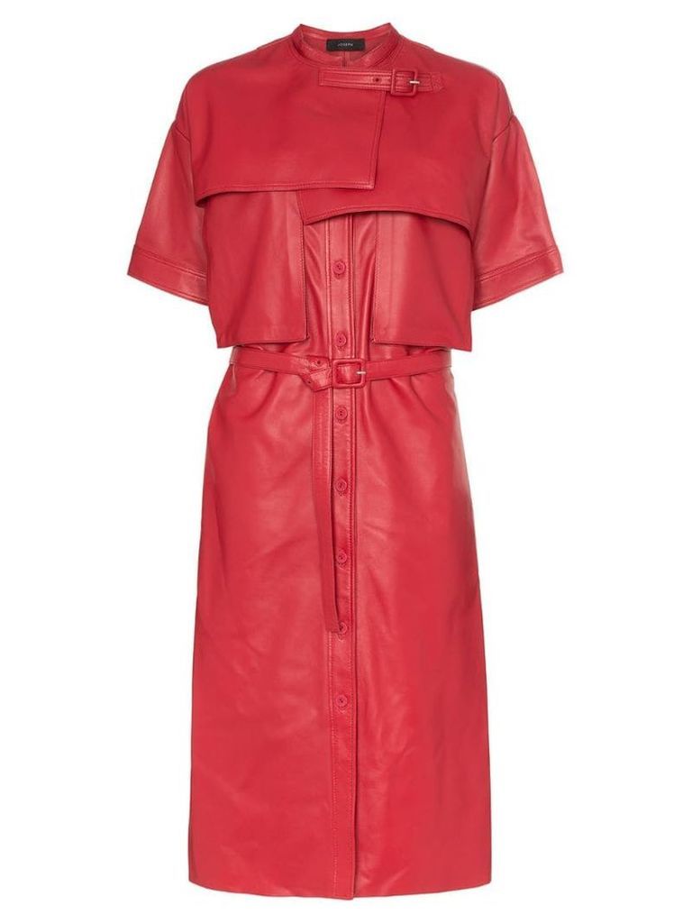 Joseph Riley collarless short-sleeved leather trench coat - Red