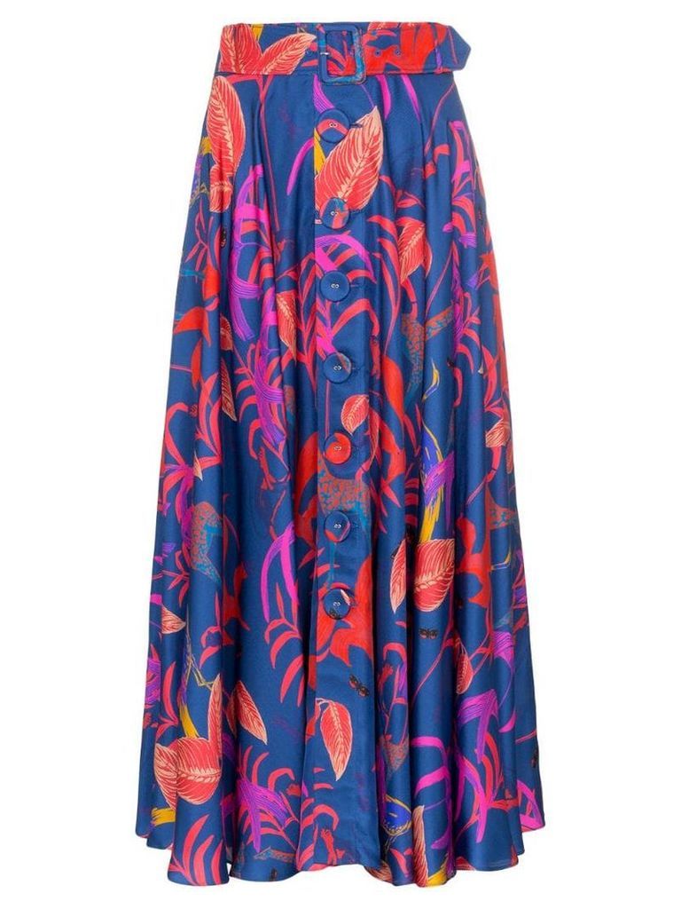 Borgo De Nor Leaf-print belted silk skirt - Blue