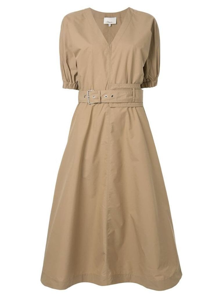 3.1 Phillip Lim Puff Sleeve Belted Dress - Brown