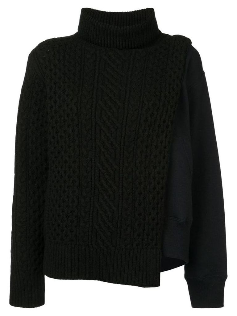 Sacai layered cable knit tabard sweatshirt - Black